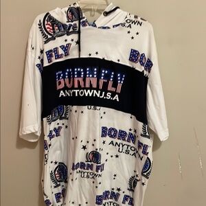 White and Black Sweatshirt with Bold Broadway Design